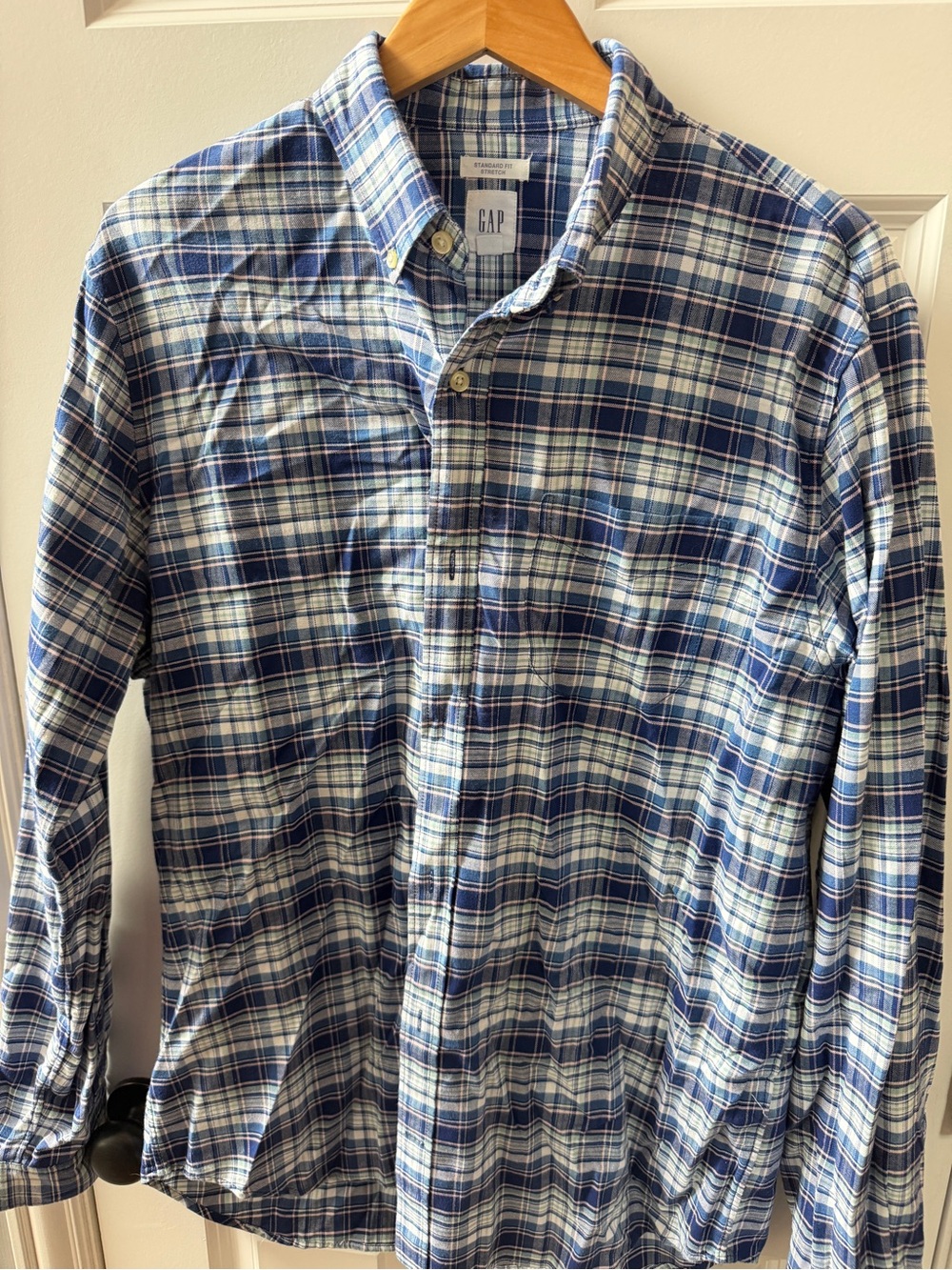 GAP Men’s Navy and White Plaid Button-Down Shirt